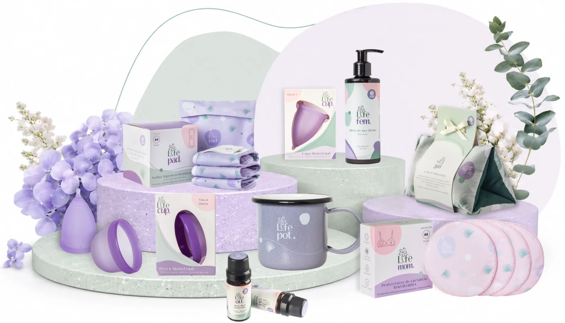 Línea de productos LifeCup: copa menstrual, disco, LifePad, LifeFem y más